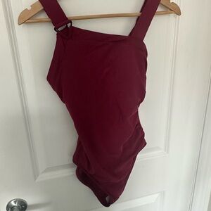 Aqua Green Burgundy Swimsuit